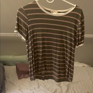 large gray tee with pink and white stripes
